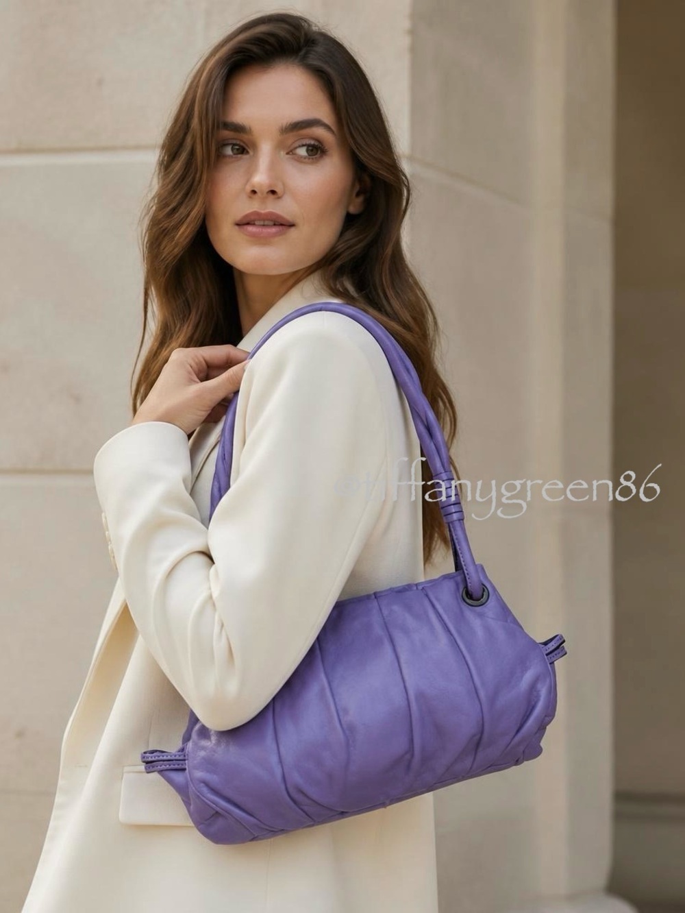✨$278! Y2K Vintage B. Makowsky Lavender Nappa Ruched Leather Hobo - Like New!